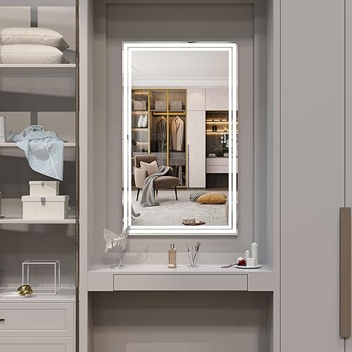 Miniatura 8 de ANYHI Espejo de tocador extragrande con luz de 40 x 23.4 pulgadas, espejo iluminado para tocador con tiras de luz LED dobles, 10 espejos de aumento,