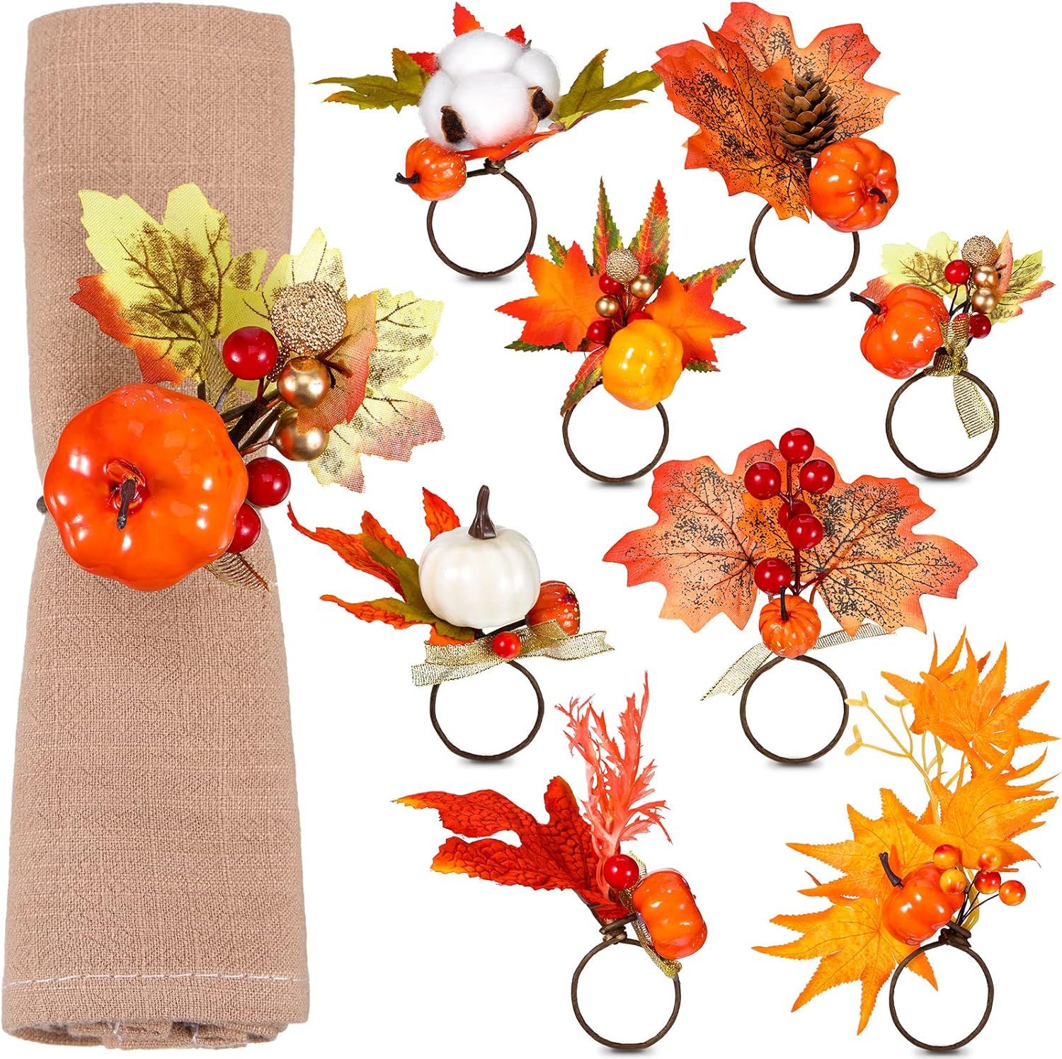 8 Pieces Fall Themed Napkin Rings Thanksgiving Napkin Ring Holder Berry Napkin Ring