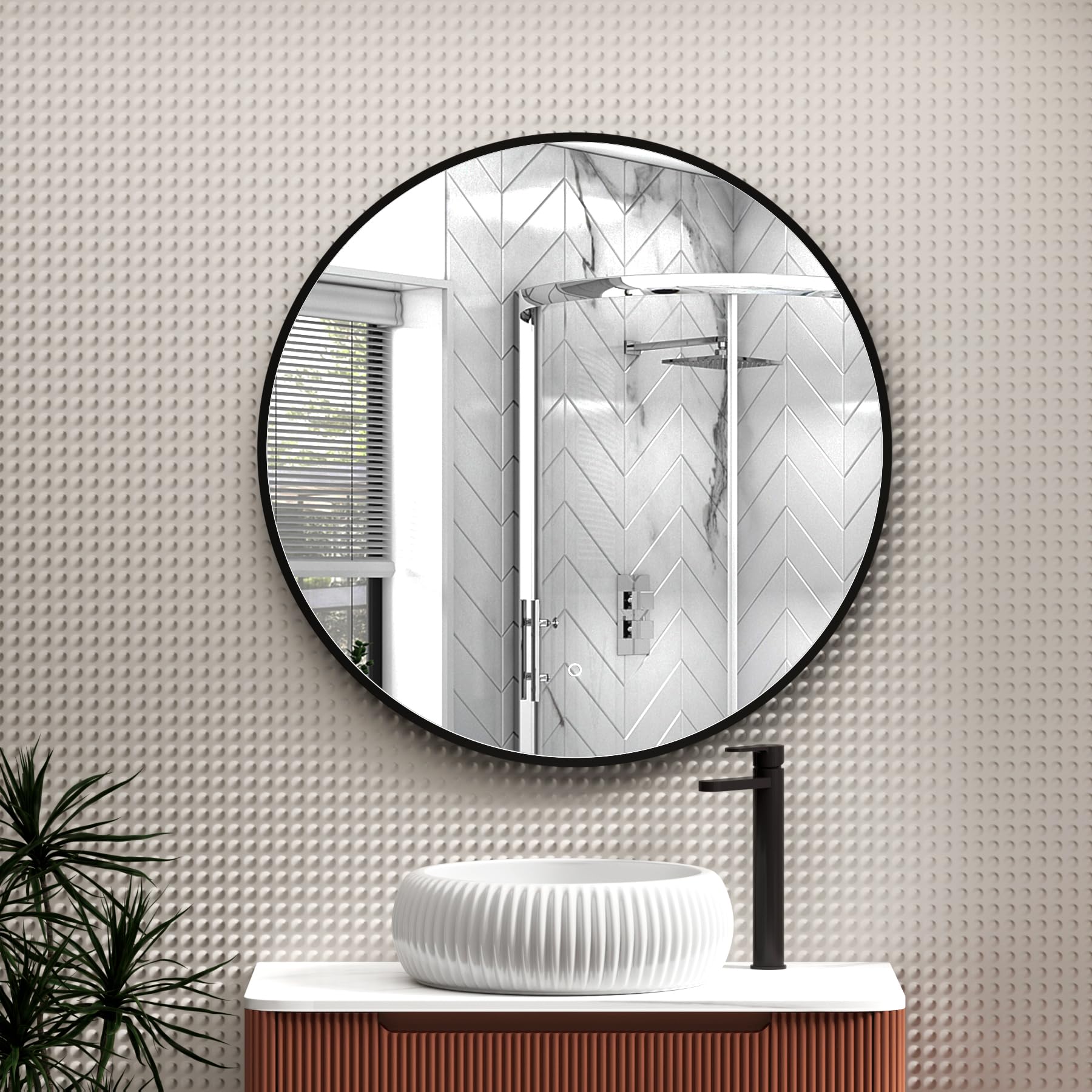 Royal Bathrooms Luxor 800 x 800mm Wall Mounted Bathroom Mirror Matt Black LED Within Frame Illuminated Frontlit 3 Colors Anti-Fog Round