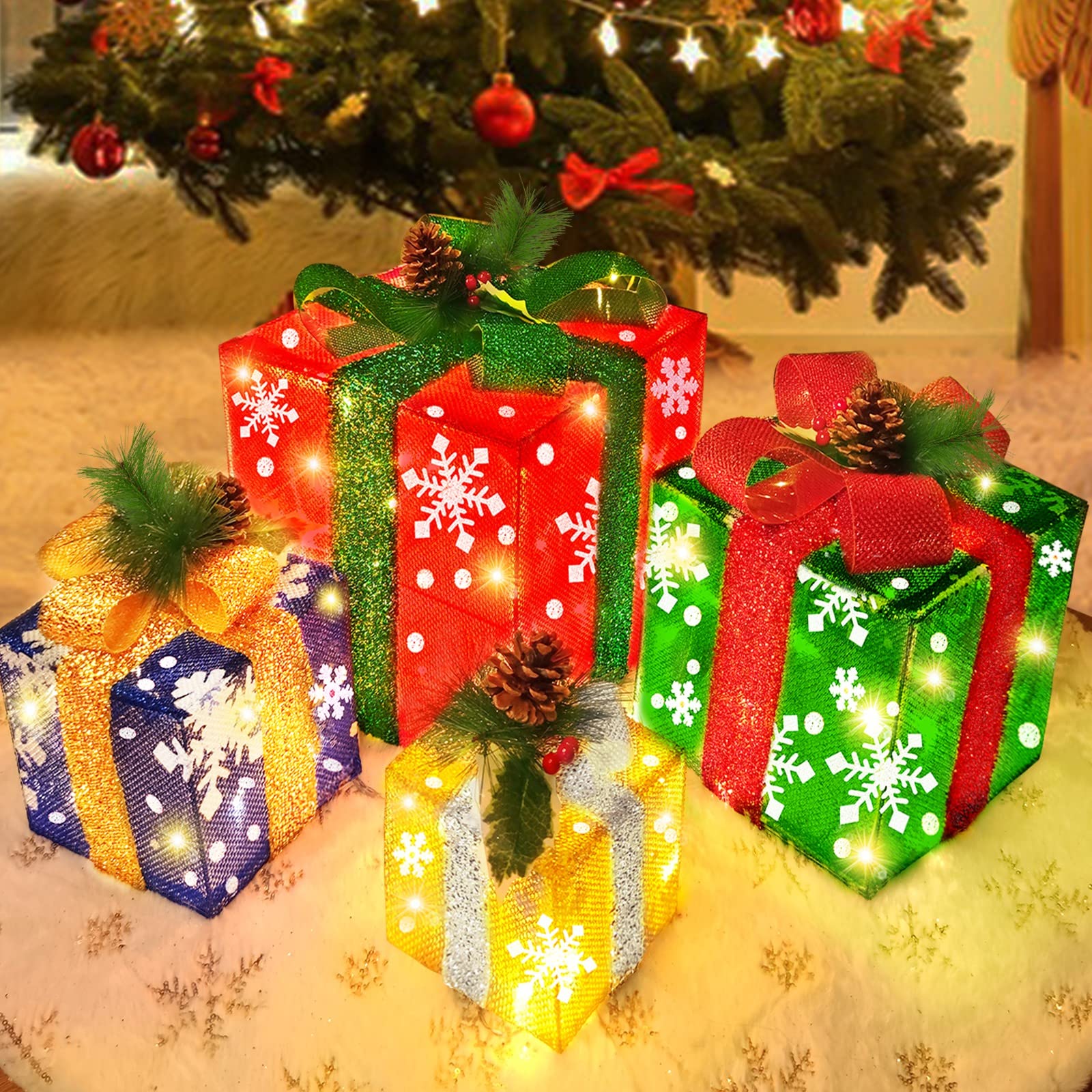 Photo 1 of (READ NOTES) 4 Pack 70 LED Lighted Gift Boxes Christmas Decor (NO POWER) 