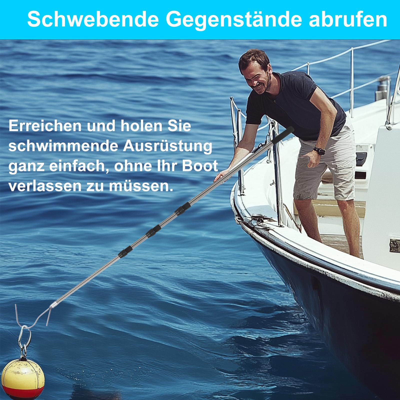 BeGrit Teleskop Bootshaken Edelstahl Ausziehbar Dock Polen 90-250 cm,Ø 25mm seewasserbeständig Schleusenhaken Langlebig Rostbeständig Ausziehbar Bootshaken für Boot Docking Positionieren