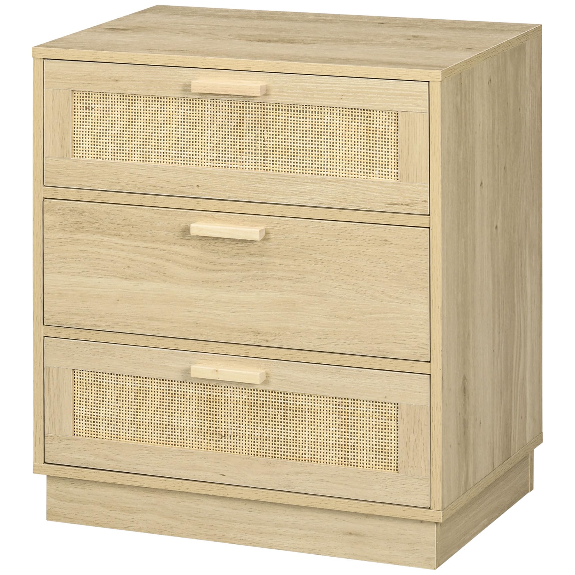 HOMCOM Cómoda de Noche con Cajones de Rejilla de Ratán Cómoda de Dormitorio Estilo Bohemio Antivuelco para Sala 60x38x69 cm Natural