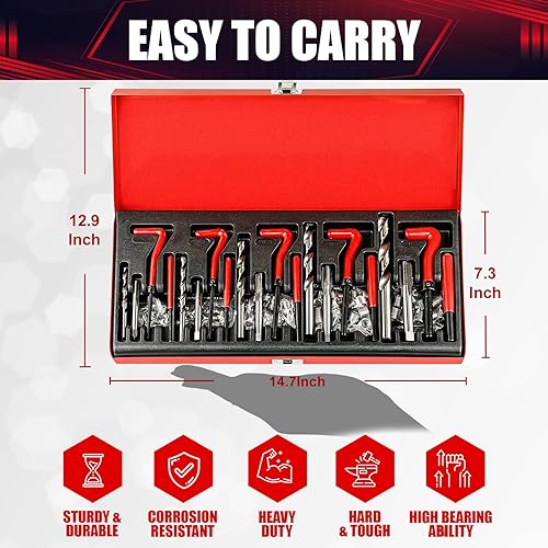 Miniatura 7 de Kit de herramientas de reparación de roscas métricas de hélice, kit de reparación de taladro HSS, adecuado para agujero de tornillo interno M5 M6 M8
