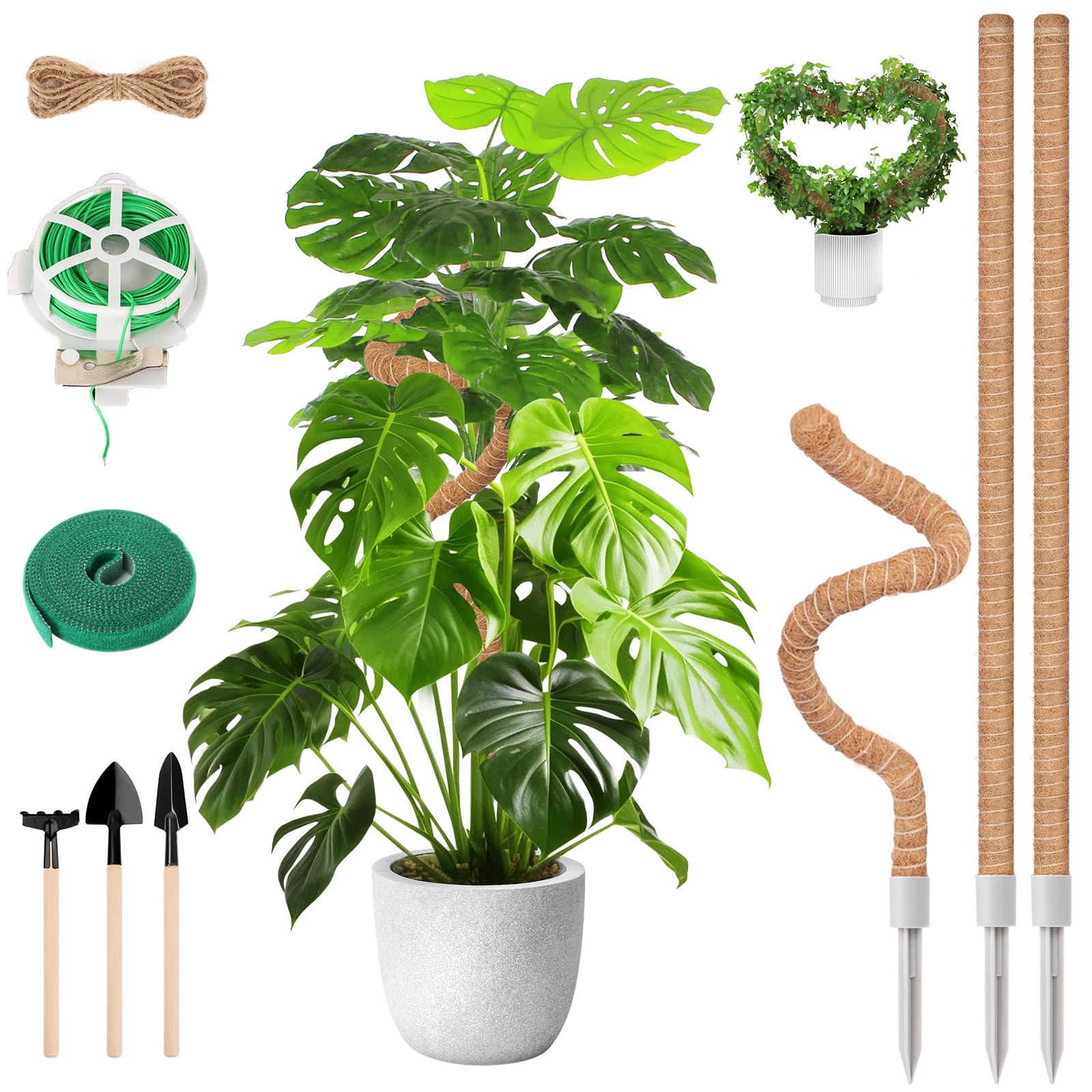Monstera podpórka do roślin pnących, 3 sztuki, 120 cm i 60 cm, pręt do mchu z akcesoriami, giętki, ręcznie wykonany pręt kokosowy, podpórka do roślin wewnętrznych, roślin pokojowych