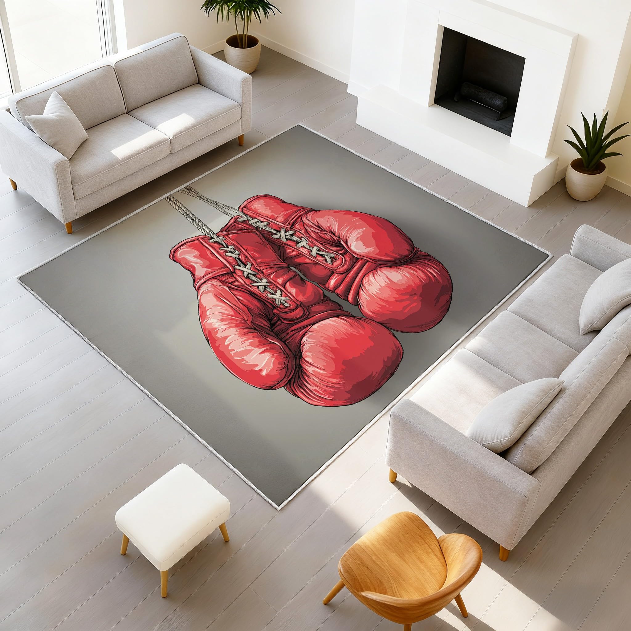 Générique Zmywalny dywan z kreskówek komiksowy dywan sportowy - dywan dekoracja podłogowa do salonu sypialni - idealny pokój zabaw korytarz wycieraczka, 120 x 160 cm czerwone szare rękawice bokserskie