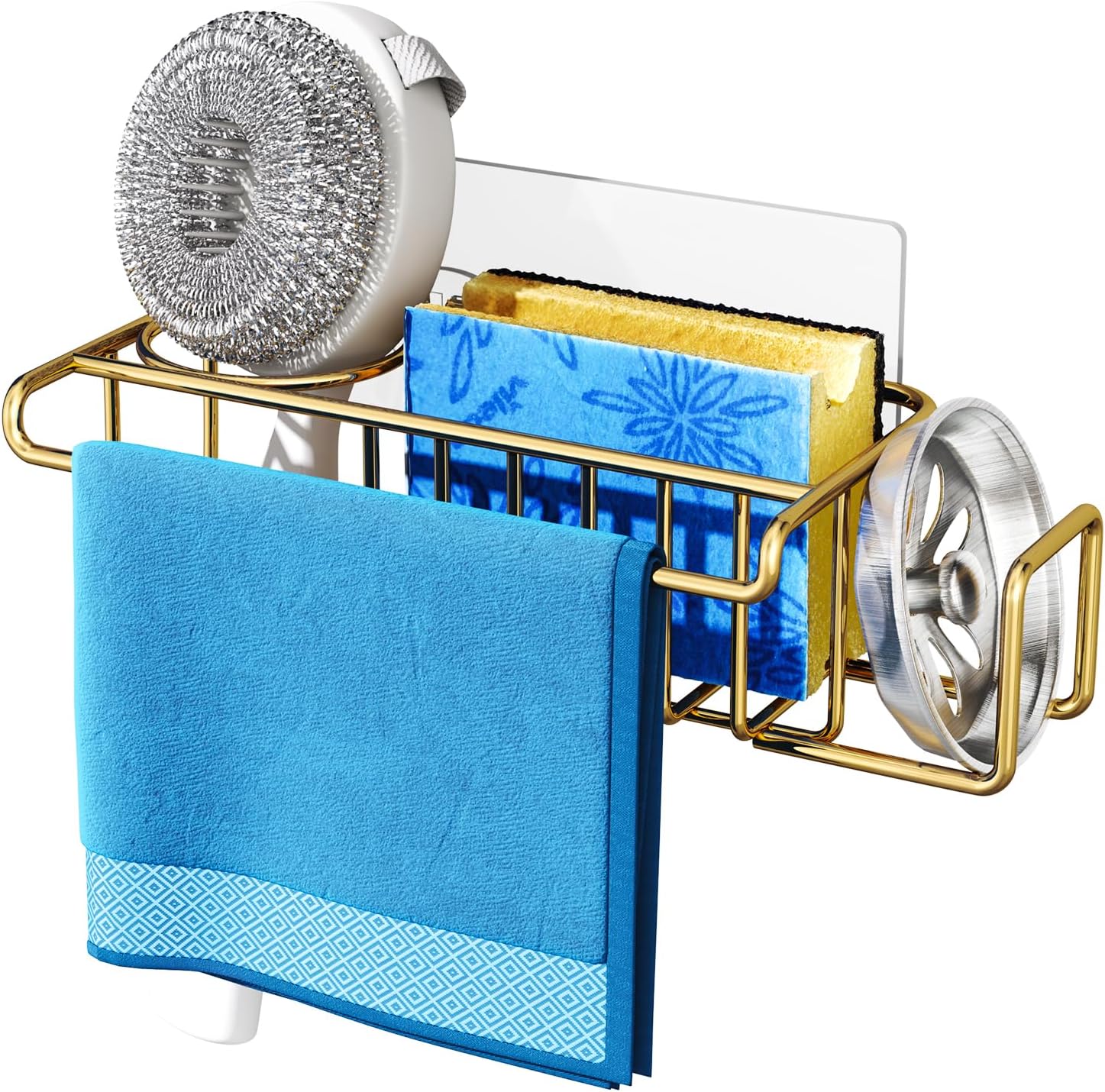 HapiRmSponge Holder for Kitchen Sink, No Drill Kitchen Sink Caddy Organizer, Rustproof Dish Sponge Holder- Gold(8.65 * 3.54 * 2.36in)