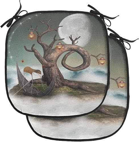 Miniatura 176 de Lunarable Cojín retro para silla, dibujo de chica a la moda en tierra primavera campo margaritas arte, acolchado de asiento para cocina y patio con