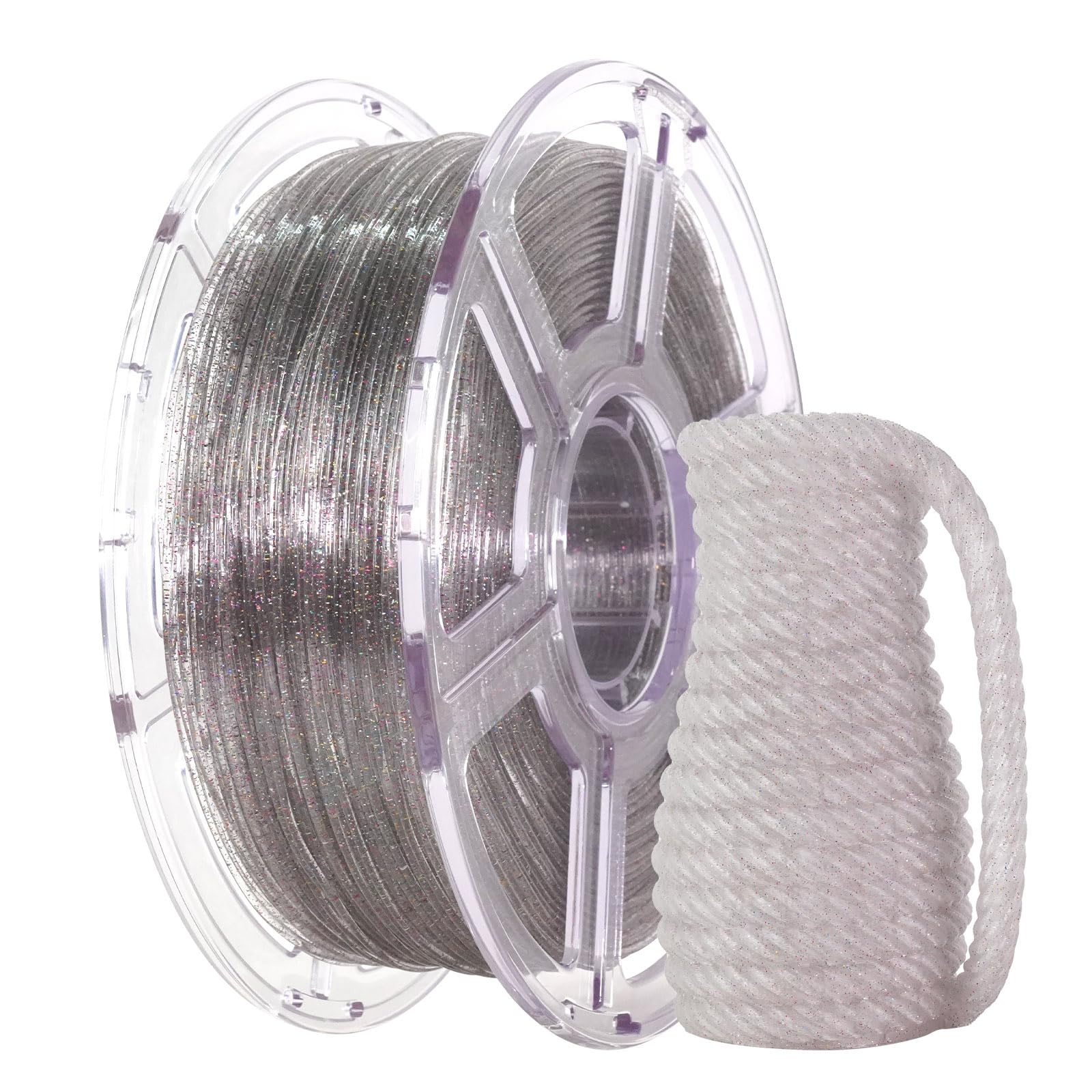 FLASHFORGE Filamento PLA da 1,75 mm scintillante trasparente per stampante 3D con glitter colorati, bobina da 1 kg, precisione di misura +/- 0,02 mm, filamento di stampa 3D brillante per una finitura