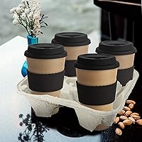 Vista 4 de MT Products Charola/soporte para bebidas, biodegradable, de pulpa de fibra de papel, para 4 vasos de bebidas frías o calientes. Paquete de 25