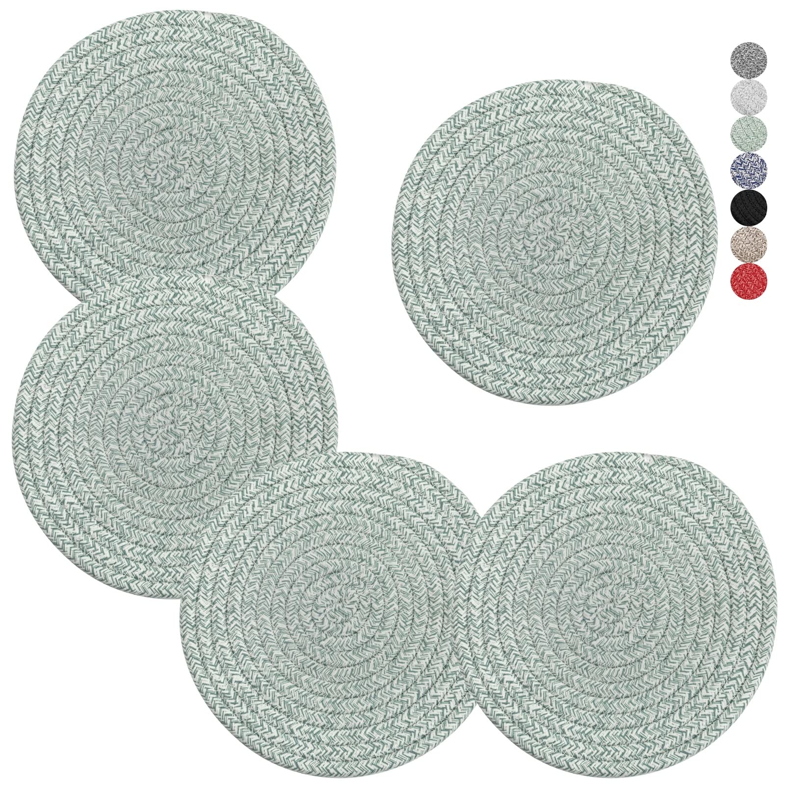 Trivets for Hot Dishes, Pots and Pans, 8 Inches Hot Pads 5 Pcs, Pot Holders for Kitchen, Heat Resistant Mat Protect Counter, Coasters Set Home Essentials Farmhouse Decor (Green)