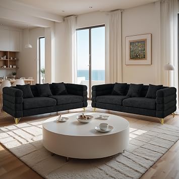 2 Piece Living Room Sofa Set, Comfy Boucle Cloud Couch with 3 Seater and 3 Seater,Upholstered Sofa Couch with 3 Pillows and Deep Seat, Modern Sofas with Metal Legs for Office, Apartment, Waiting Room