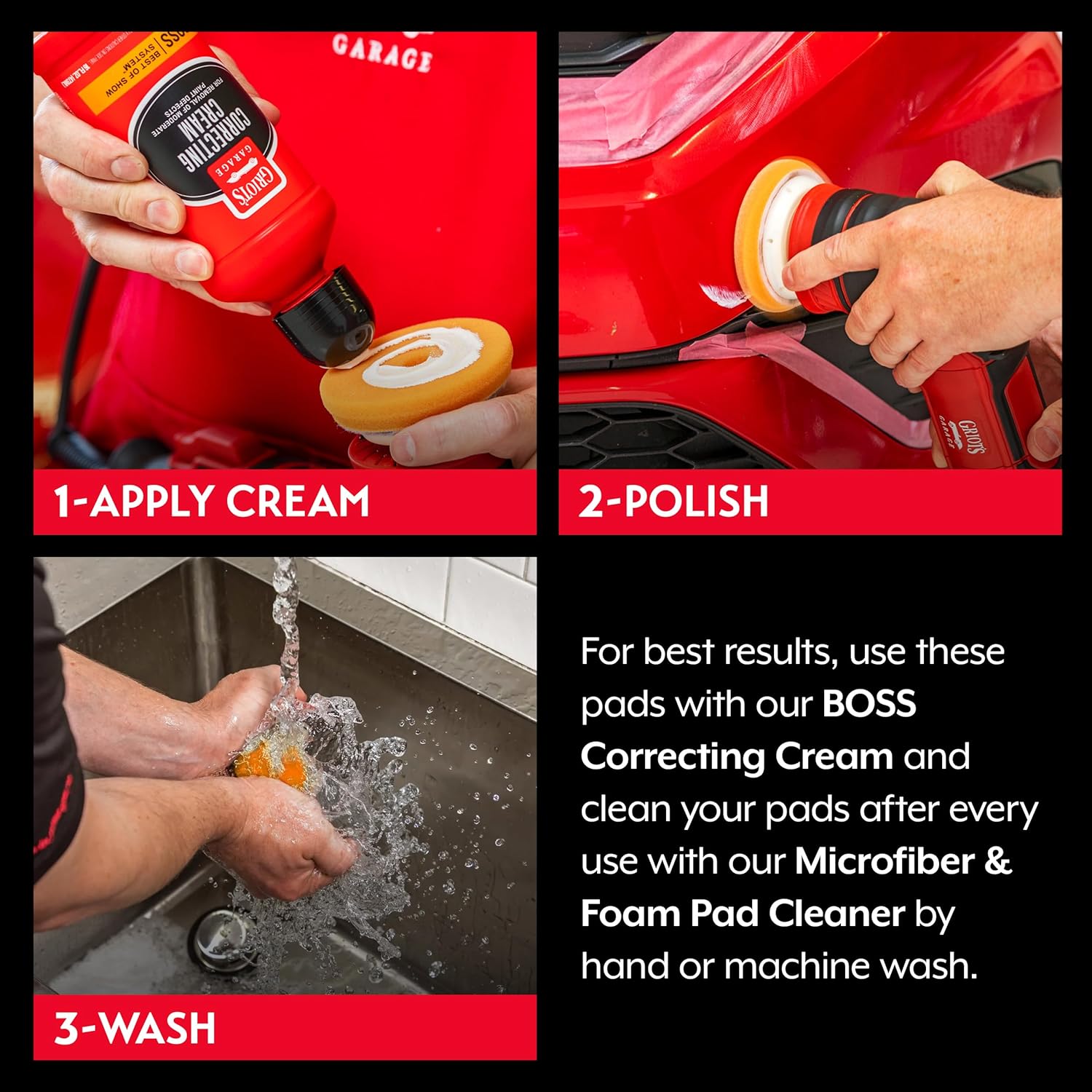 Griot's Garage 3" BOSS Correcting Foam Pads for Car Polishing, Buffing, Detailing and Light to Moderate Auto Paint Correction, Durable, Machine-Washable, Pack of 3 - Image 4