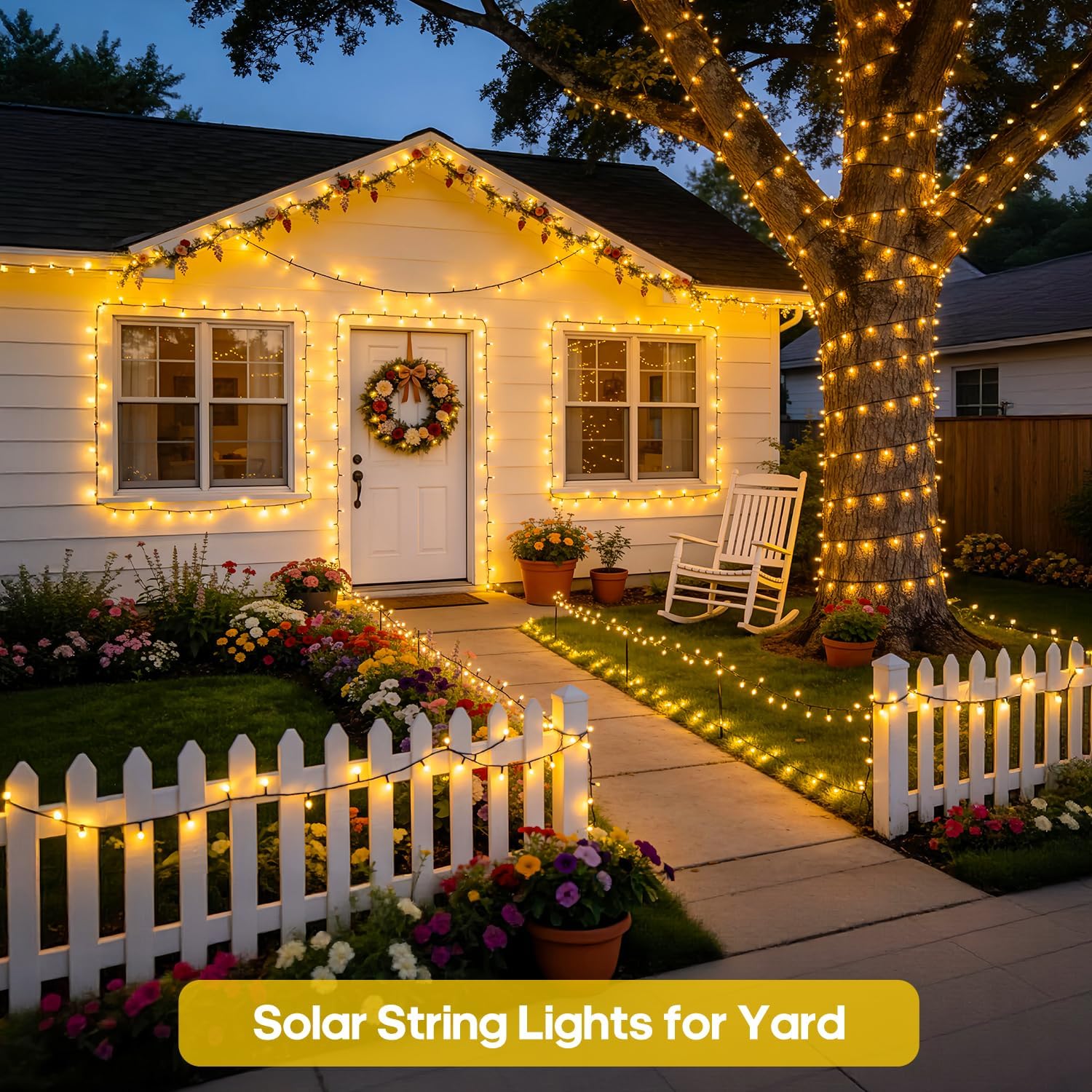 JMEXSUSS 2 Pack Solar String Lights Outdoor Waterproof, Total 400 LED 151FT Solar Powered Outdoor String Lights, 8 Modes Solar Christmas Light for Outside Patio Yard Tree Decorations, Warm White