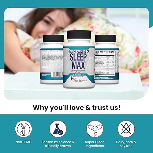 Miniatura 6 de Sleep Max - Ayuda natural para dormir Magnesio, GABA, 5-HTP y taurina Suplemento para sueño REM y sueño profundo sin melatonina Ayuda a base de