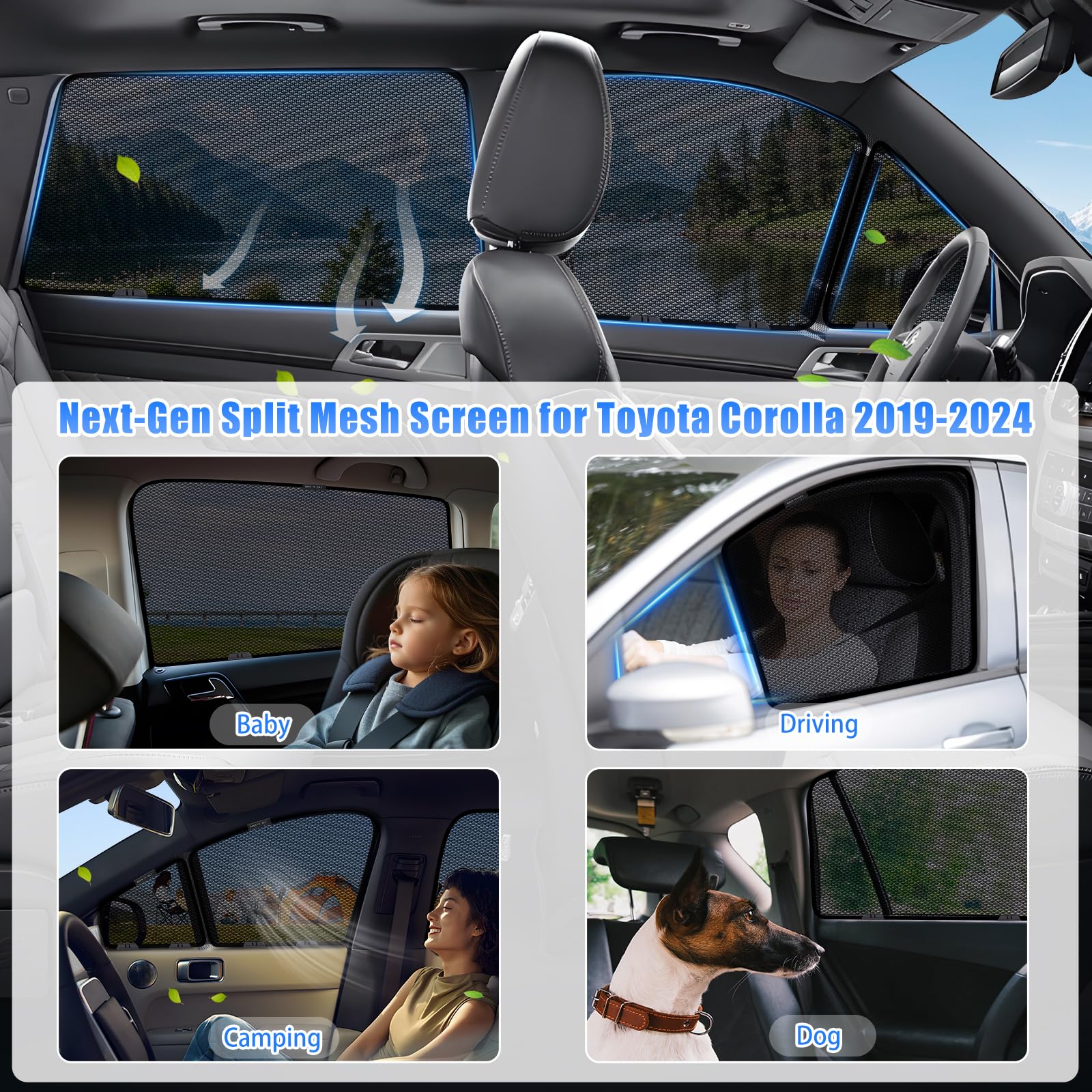 ZATOOTO Pare-soleil pour fenêtre de voiture pour Toyota RAV4 2019-2024, pare-soleil pour bébé, pare-soleil pour voiture, protection UV, intimité, ventilation et design sans insectes pour fenêtre