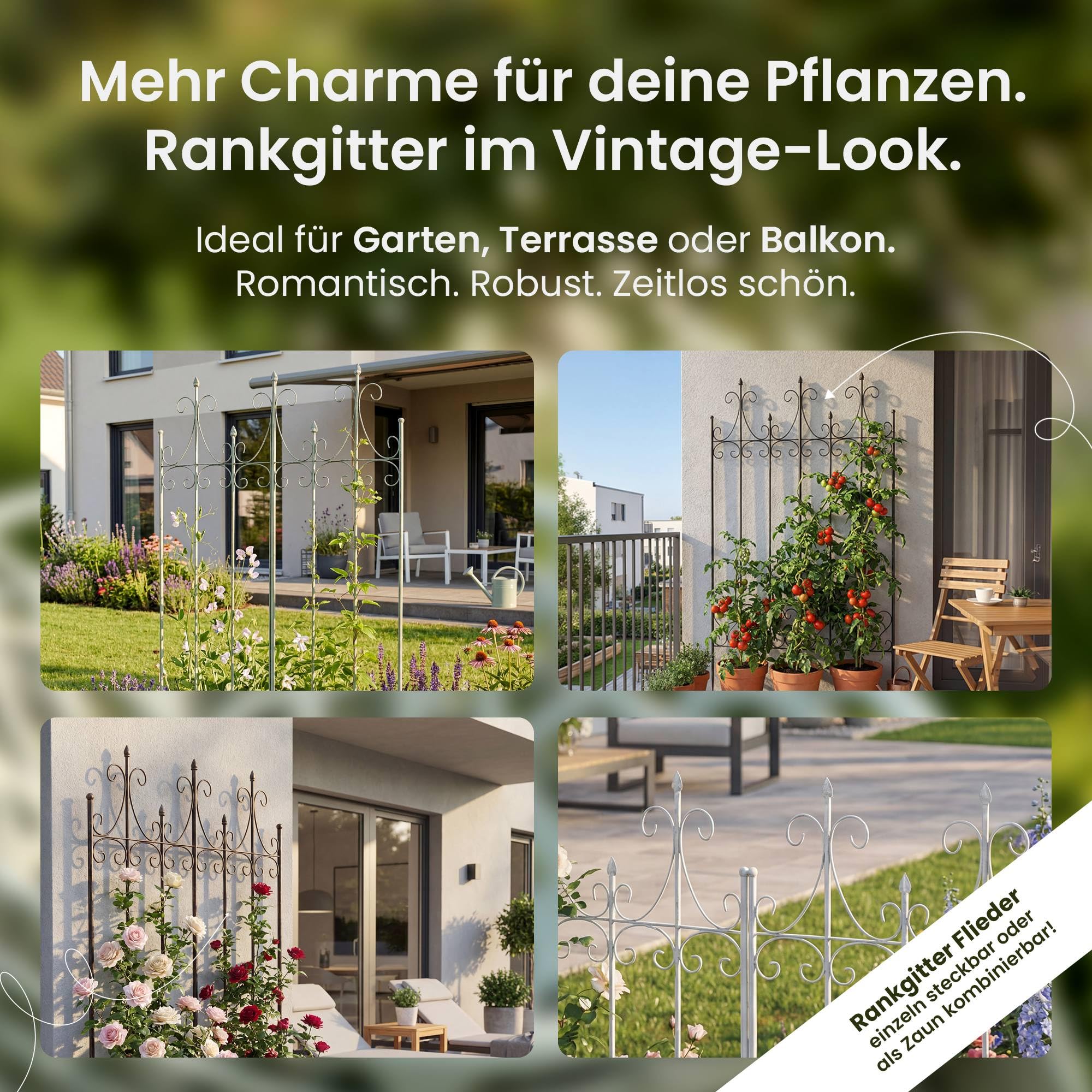 CLP Rankgitter Metall 130 cm hoch Flieder, stabile Rankhilfe für Kletterpflanzen, vormontiert, Landhausstil, Spalier Sichtschutz, Farbe:antik braun