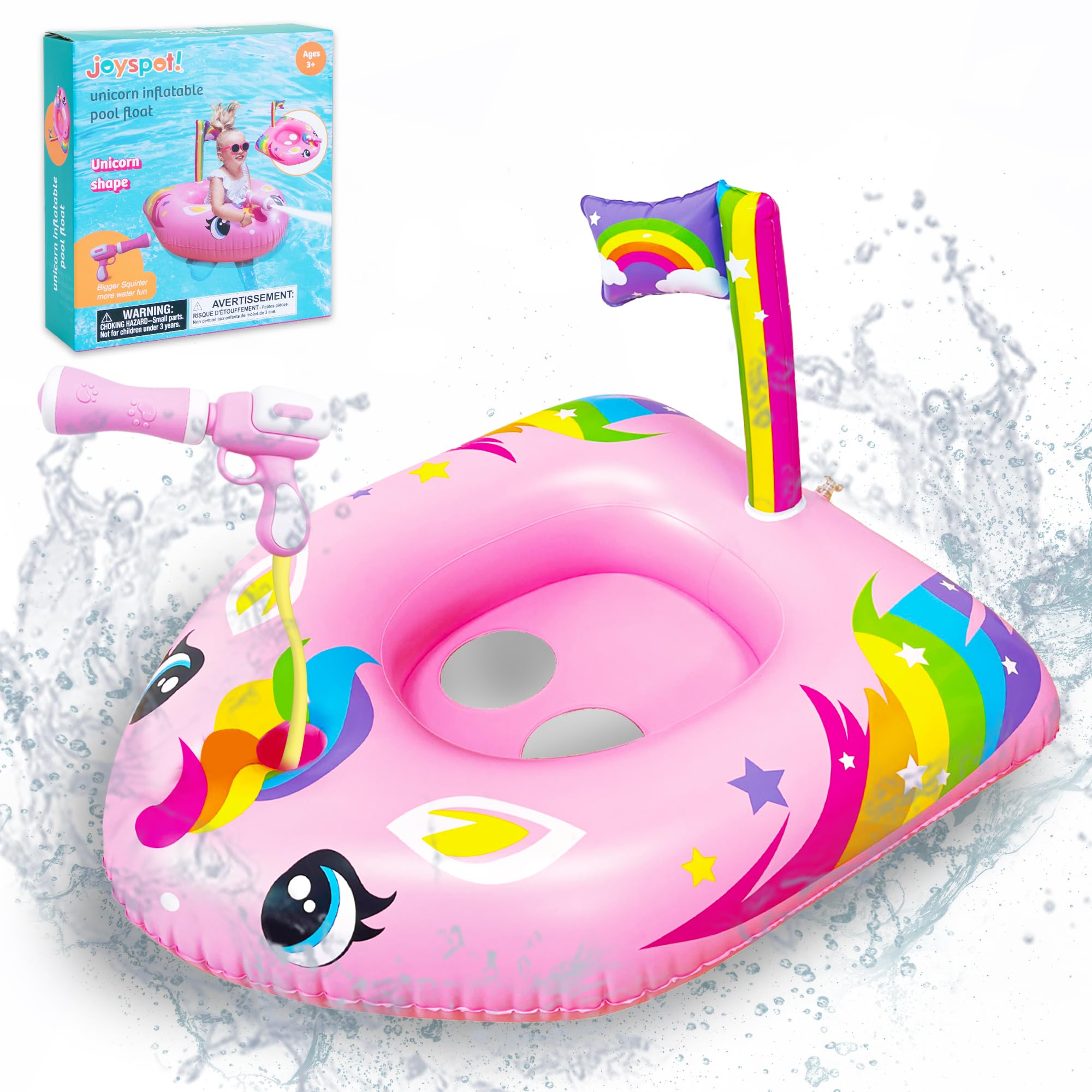 JOY SPOT! Pool Schwimmring Baby, Aufblasbares Schwimmreifen mit Wasserpistole für Kinder, Pool Spielzeug für den Sommer,Wasserschlacht Spiel für Kleinkind Mädchen 3-8 Jahre,Strand Party,Sommerspaß