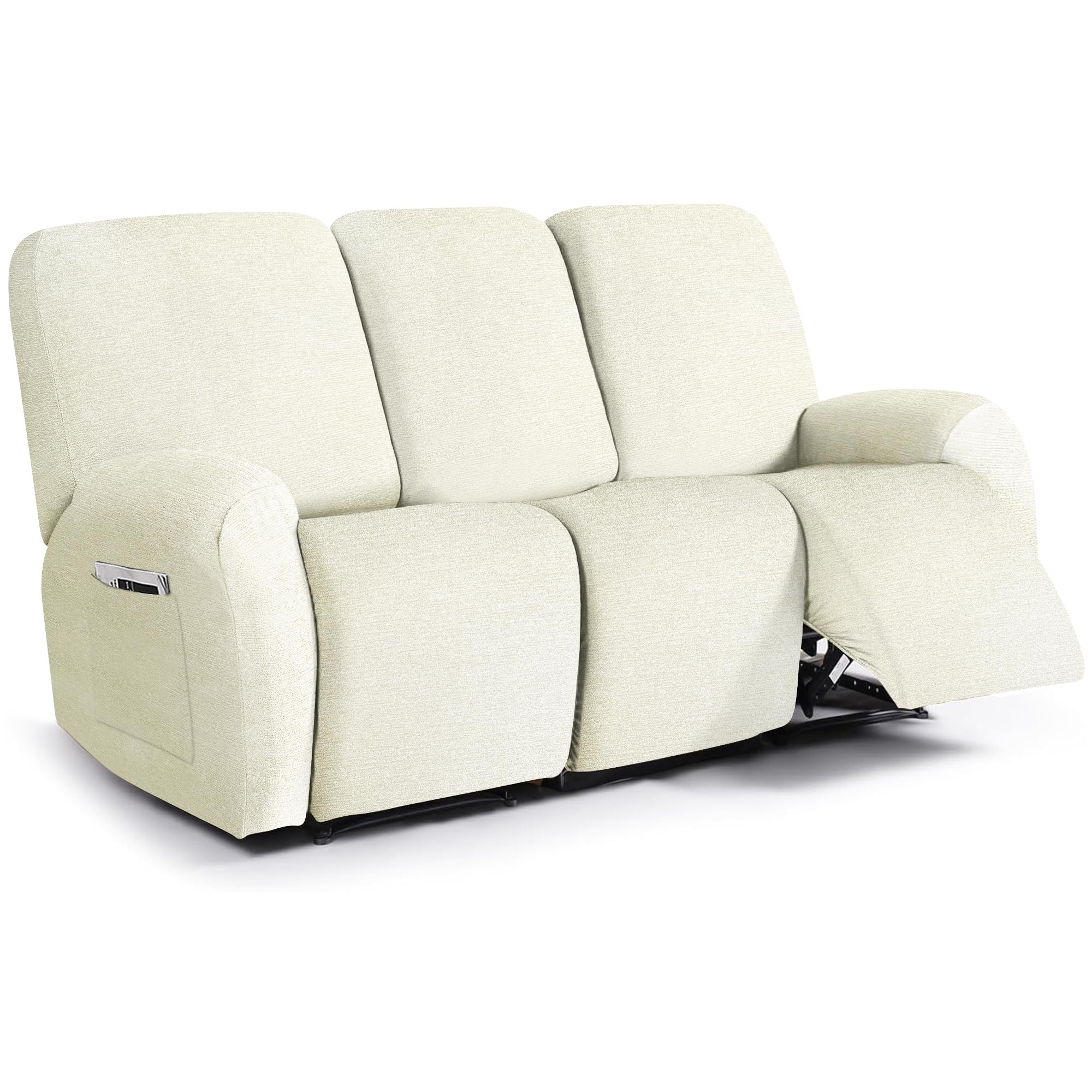 Photo 1 of maycelon 3 seat Recliner Chair Covers 8 Piece Stretch Chair Covers Recliner Slipcovers Couch Furniture Protector with Stripe Jacquard Sofa Cover Washable for Pets (Light Grey)