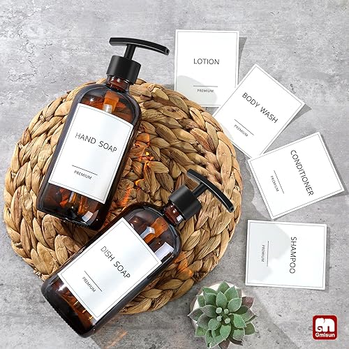 Miniatura 74 de GMISUN Dispensador de jabón de vidrio ámbar, paquete de 2 dispensadores de jabón de manos de baño con bomba de bambú, juego de dispensador de jabón