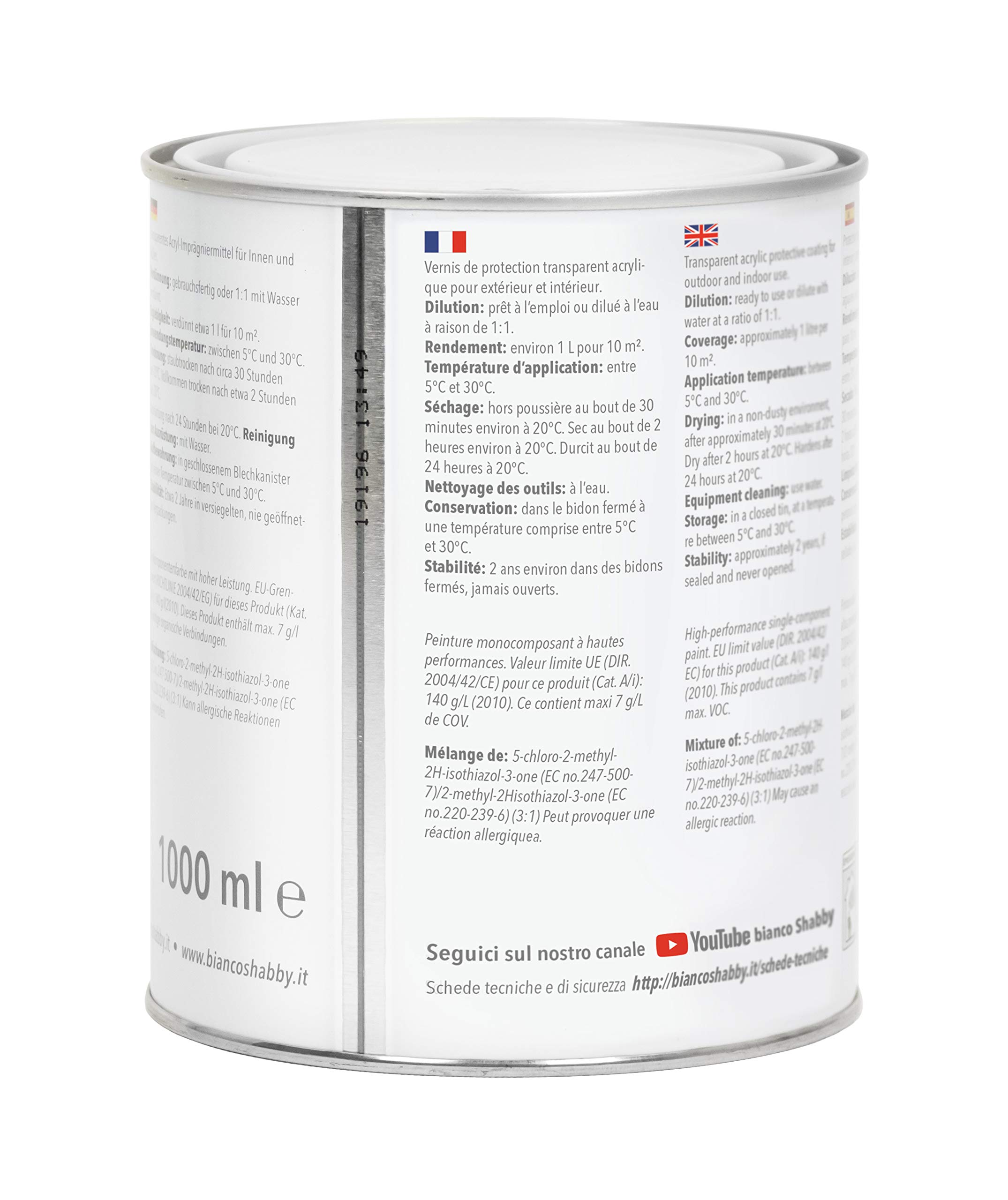 bianco Shabby FONDO/FINITURA Trasparente OPACO per chalk paint e legno (1 Litro)