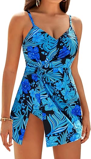 V Neck Wrap Swimdress – Women’s Tummy Control One Piece Swimsuit