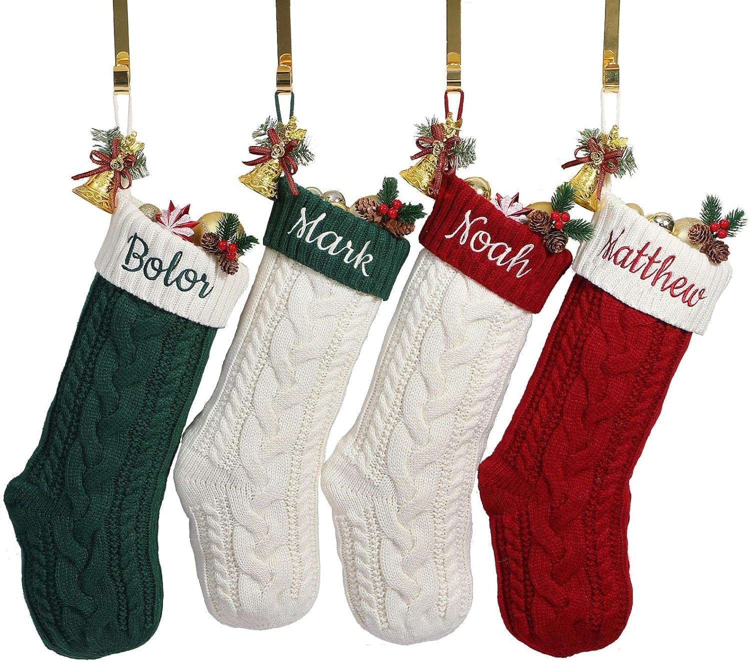 Personalized Christmas Stockings,Custom Embroidered Name & Monogram Knit Stockings for Kids,Family,Red/Green Cable Knit 18" Christmas Stocking for Fireplace Holiday Decor Gifts(1 Pack)