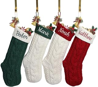 Personalized Christmas Stockings,Custom Embroidered Name & Monogram Knit Stockings for Kids,Family,Red/Green Cable Knit 18" Christmas Stocking for Fireplace Holiday Decor Gifts(5 Pack)