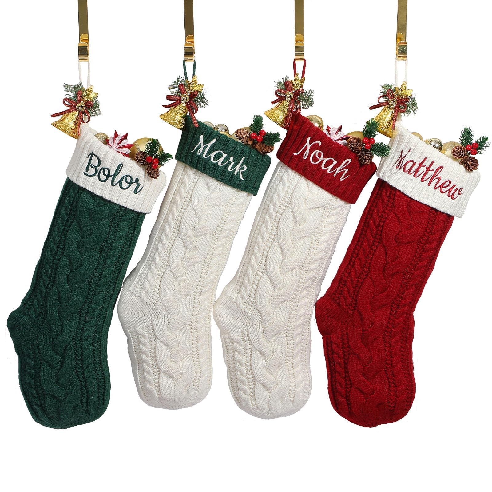 Infiher Personalised Christmas Stockings 18” Large Custom Name Family Christmas Stockings,Customised Embroidered Name Knitted Xmas Stockings for Initial Fireplace Hanging Decoration(A-1Pack) — image 1