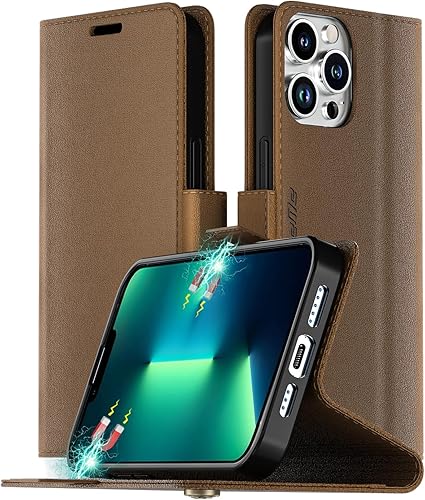 Miniatura 1 de AICase Funda tipo cartera para iPhone 13 Pro Max con bloqueo RFID de cuero con cierre magnético fuerte, funda protectora para tarjetas de crédito,