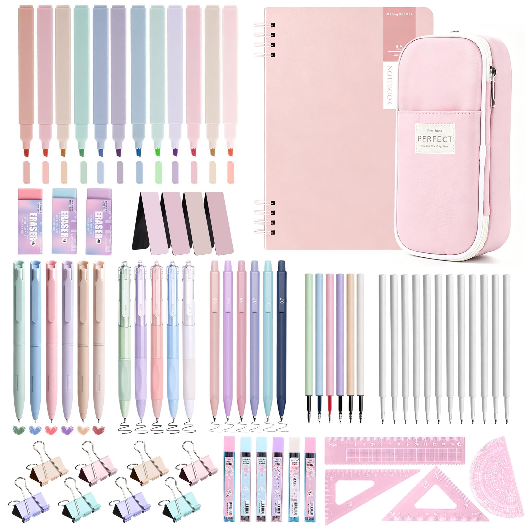 72 Pcs School Stationery Supplies Set, Pink Pencil Case Set for Girls