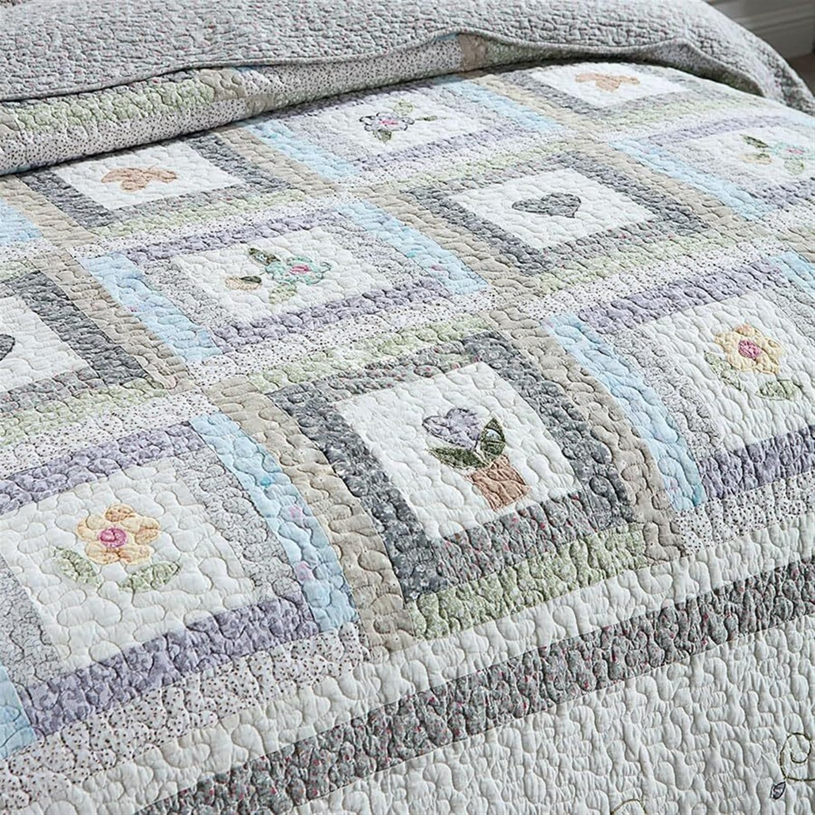 CUNTO Juego de Cama de 3 Piezas con diseño Floral de Patchwork en Color Beige y marrón Cuadrado de GaRcan (tamaño: 240 x 270 cm) (un Color: 270 x 300 cm)