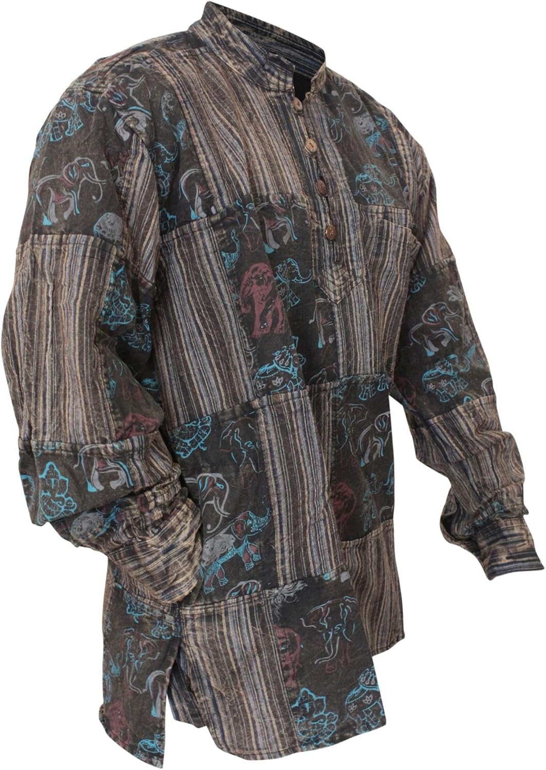 Shopoholic Fashion Mens Stonewashed Printed Patch Hippie Shirt