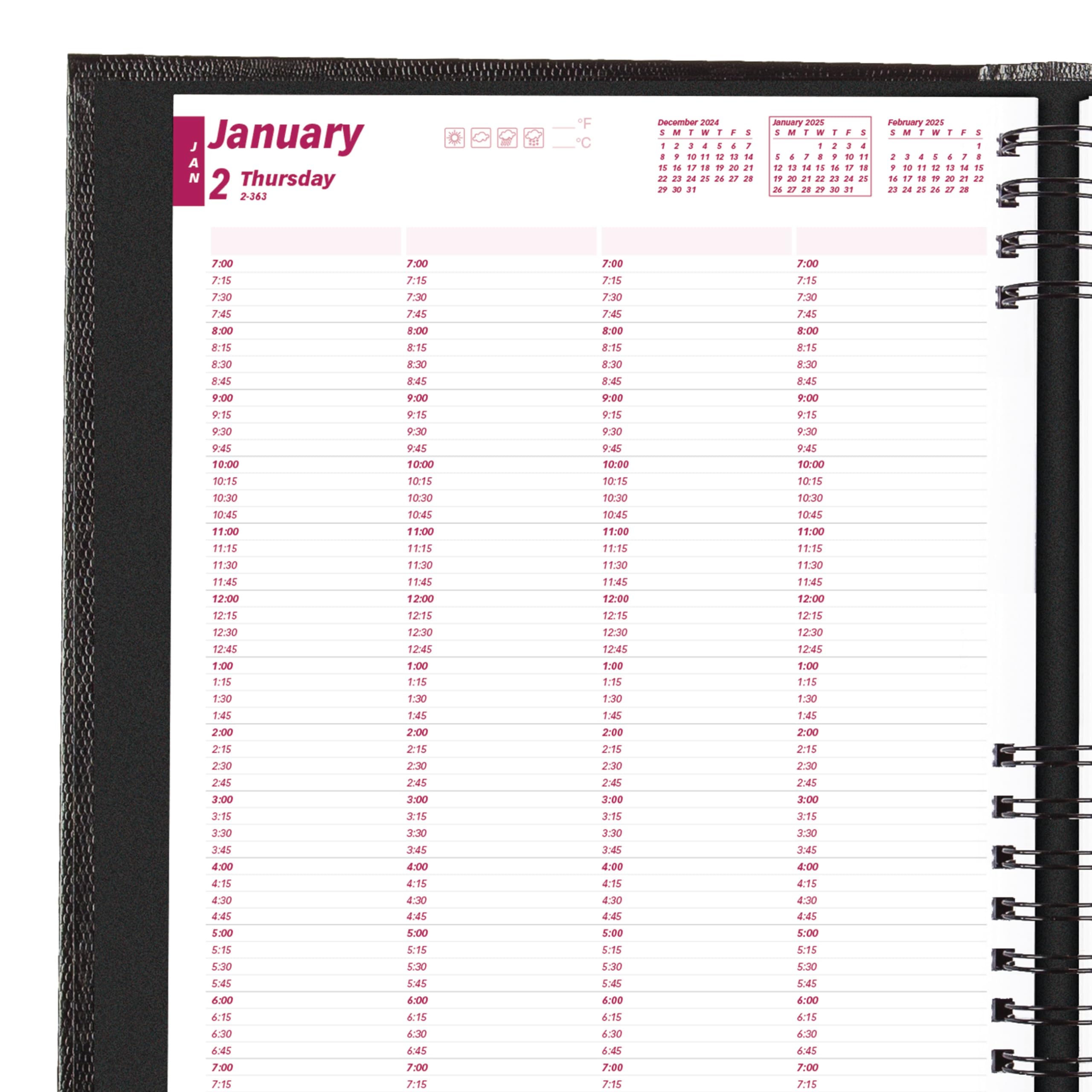 Brownline® CoilPro™ - Agenda diaria profesional 2025, libro de citas para cuatro personas, 12 meses, enero a diciembre, encuadernación de doble alambre, 11 x 8.5 pulgadas, negro (CB960C.BLK-25)
