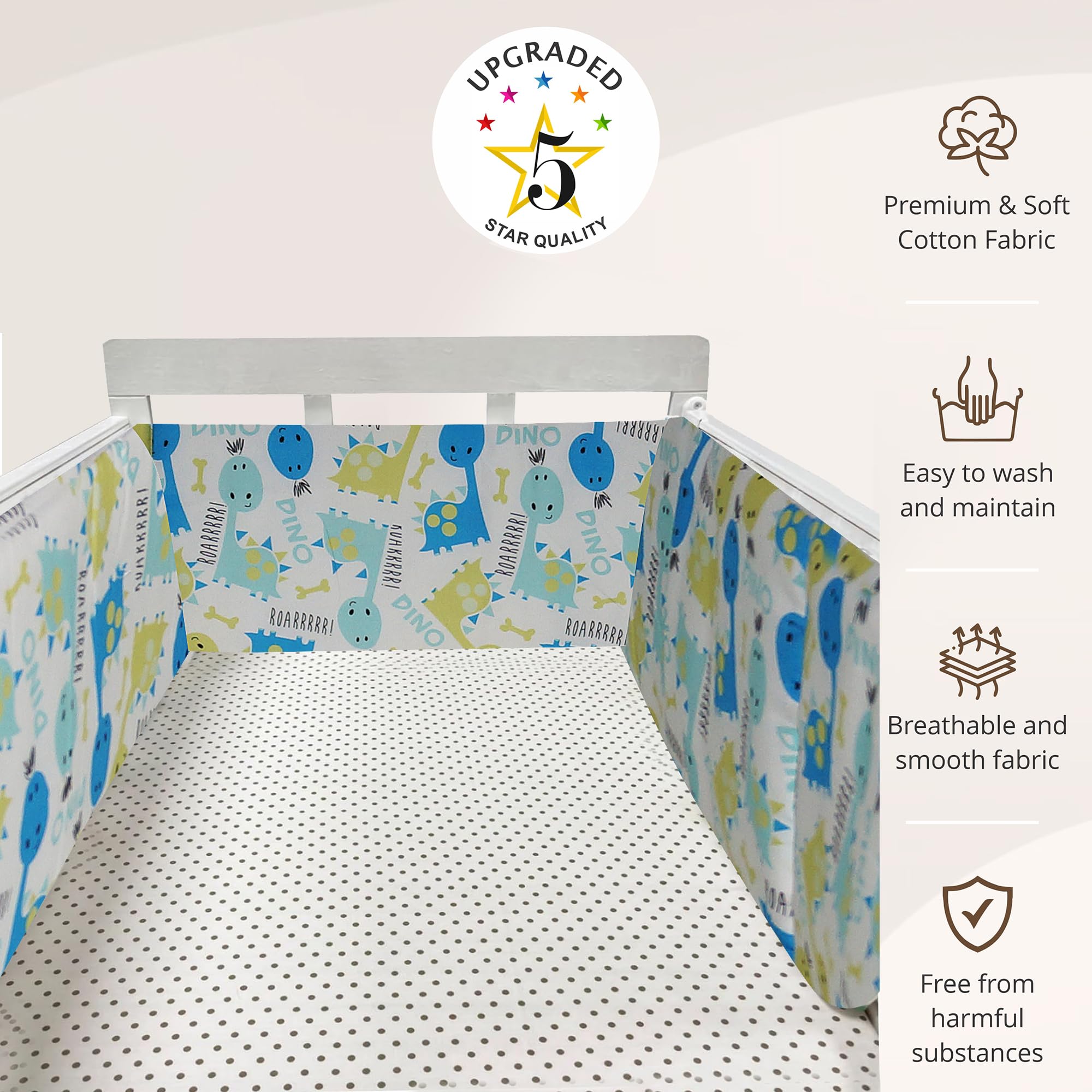 Oscar Home Cot Bed Rail Four Sided Protection 360 CM Cushioned for All Types of Baby Cot Bed (Esquire) - Image 9 thumbnail