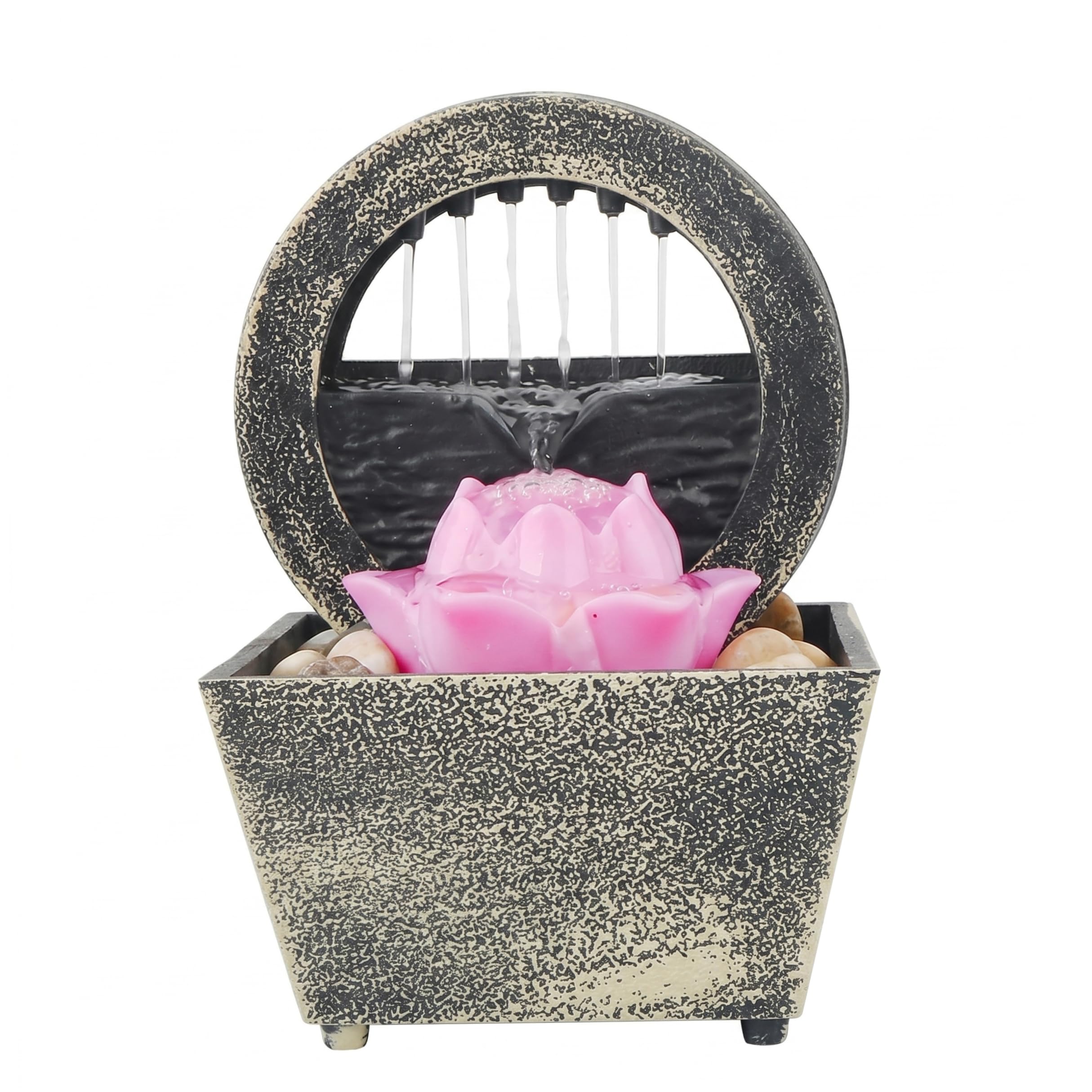 Fontaine d'eau d'intérieur LED douce et galets, cascade de bureau USB C