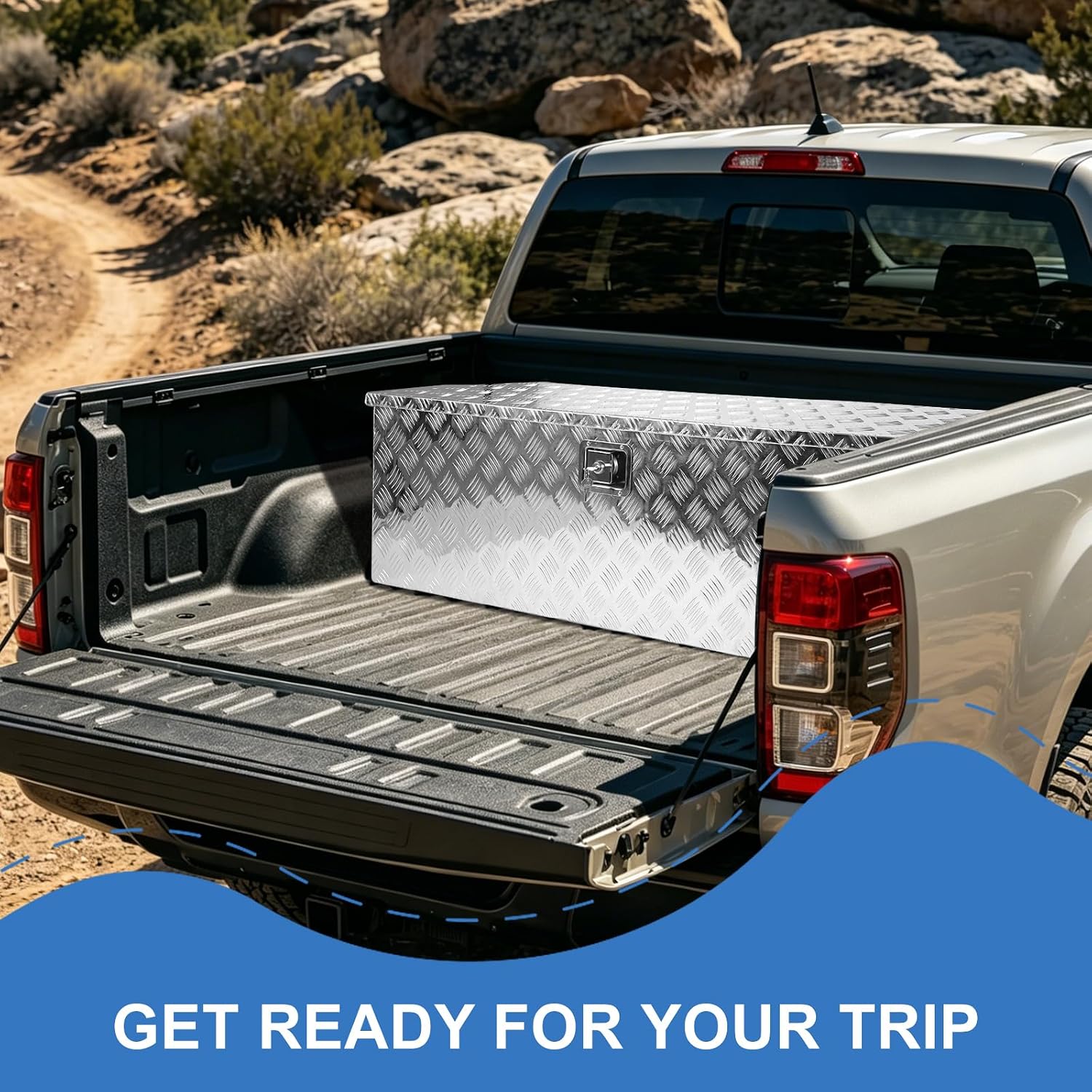 48"X15"X15" Heavy Duty Chrome Aluminum Truck Bed 5 Bar Tread Tool Box+Locks and T-Handle Latch Key Silver