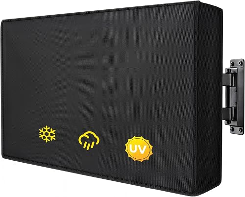Outdoor TV Cover 50 to 55 Inch Weatherproof, Waterproof Cover Size 52"L X 33"H for Outside Flat LED, LCD, OLED TV Screen, 600D Thick Fabric Screen Protector with Remote Control Pocket, Black