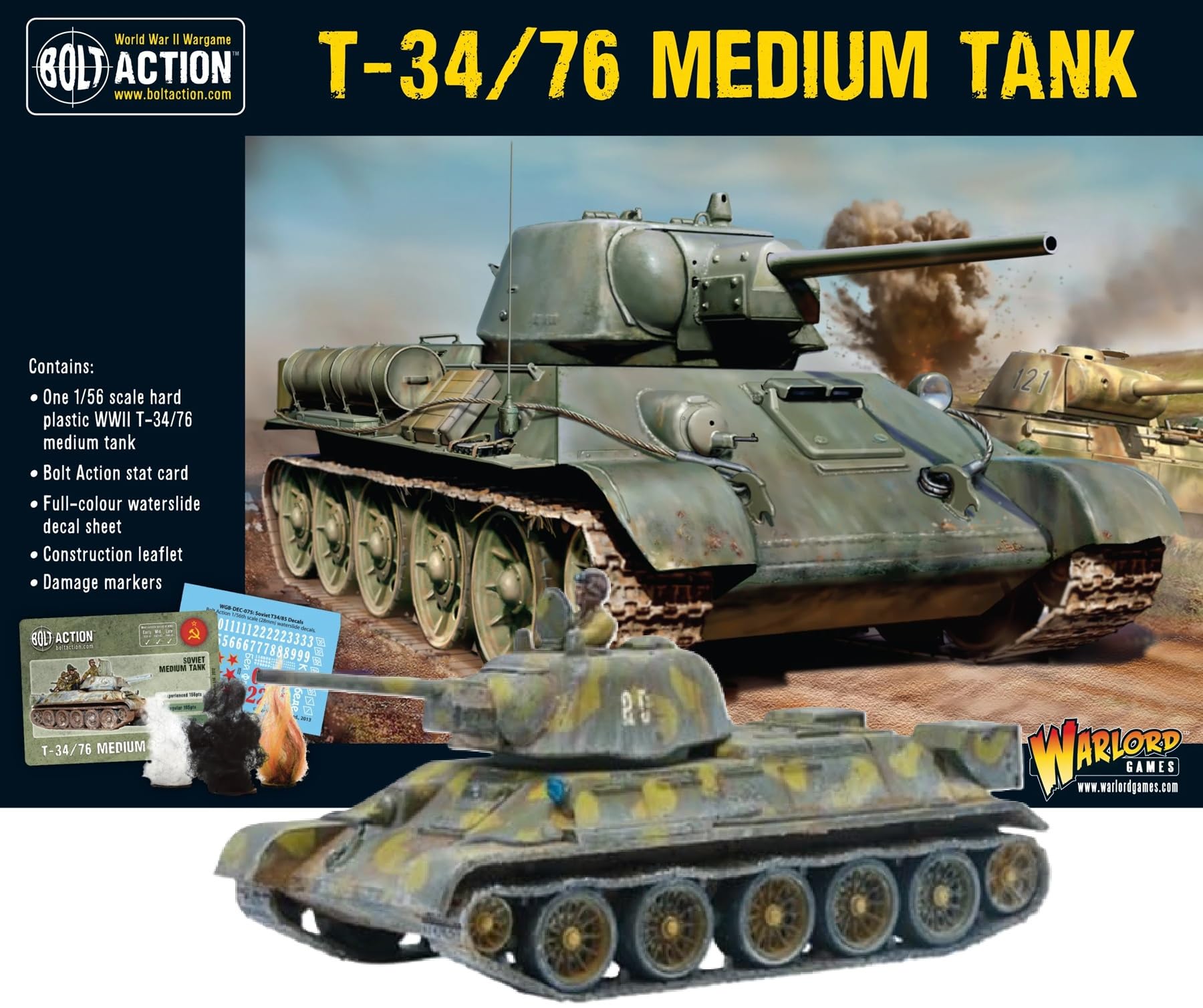 Warlord Games T-34 76 Medium Tank - 1:56 / 28mm Soviet Army Plastic Scale Model Tank for Bolt Action Highly Detailed World War 2 Miniatures