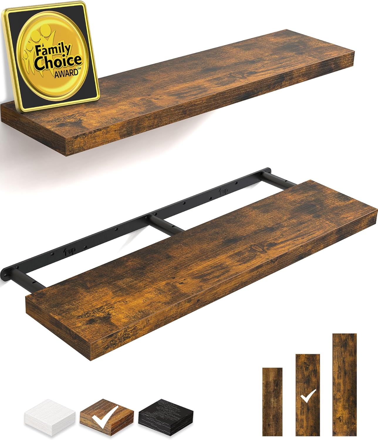 BAYKA Floating Shelves, 36" Wall Mounted Rustic Wood Shelves for Bathroom, Bedroom, Living Room, Kitchen, Office, Hanging Shelf for Books/Storage/Decor(Rustic Brown,Set of 2) B. Rustic Brown - Americana Farmhouse Style 36inches
