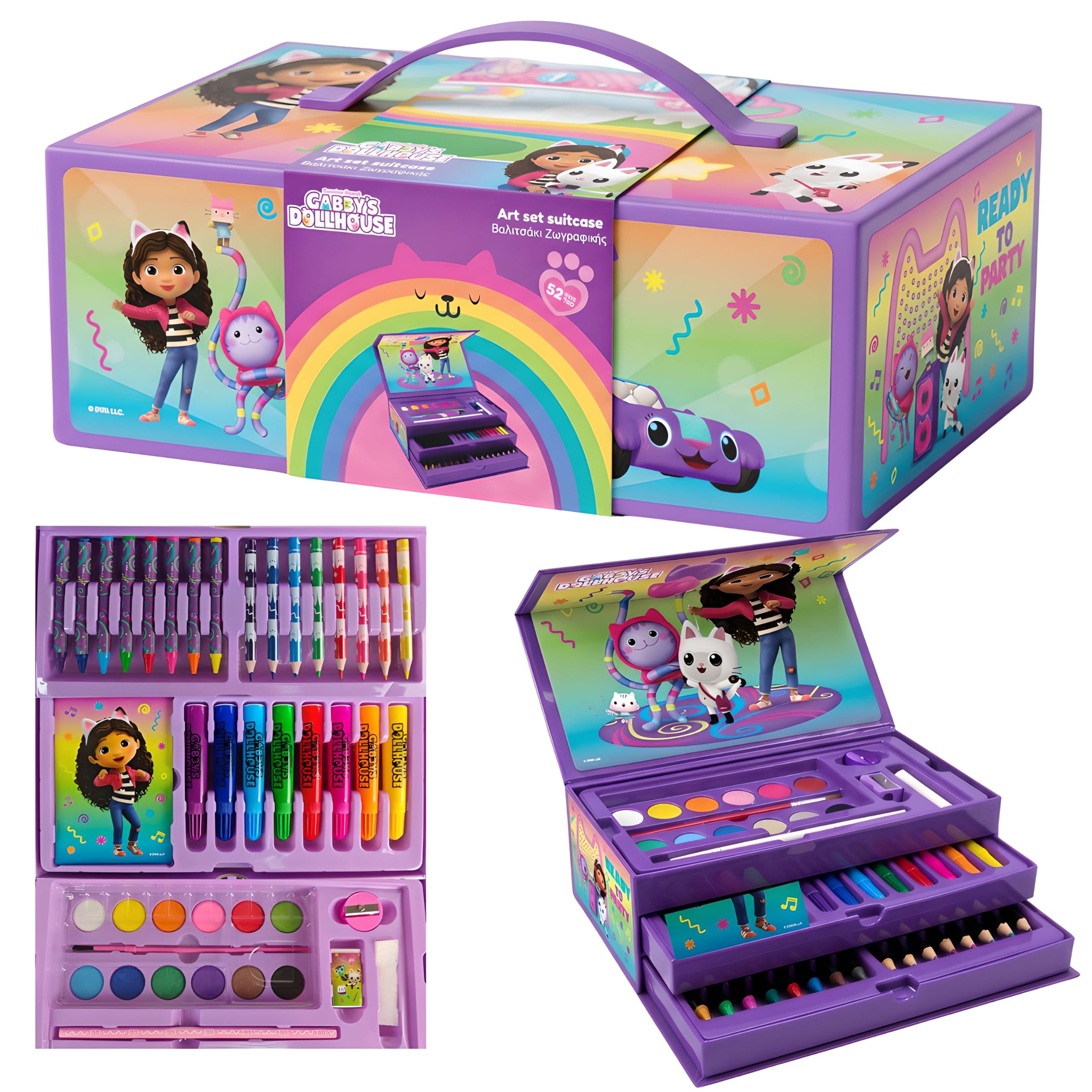 Diakakis Gabby's Dollhouse 52-Piece Deluxe Colouring Art Box for Kids | Premium Portable Art Kit with Markers, Crayons, Colour Pencils & More | Creative Drawing & Coloring Set | Gift for Girls