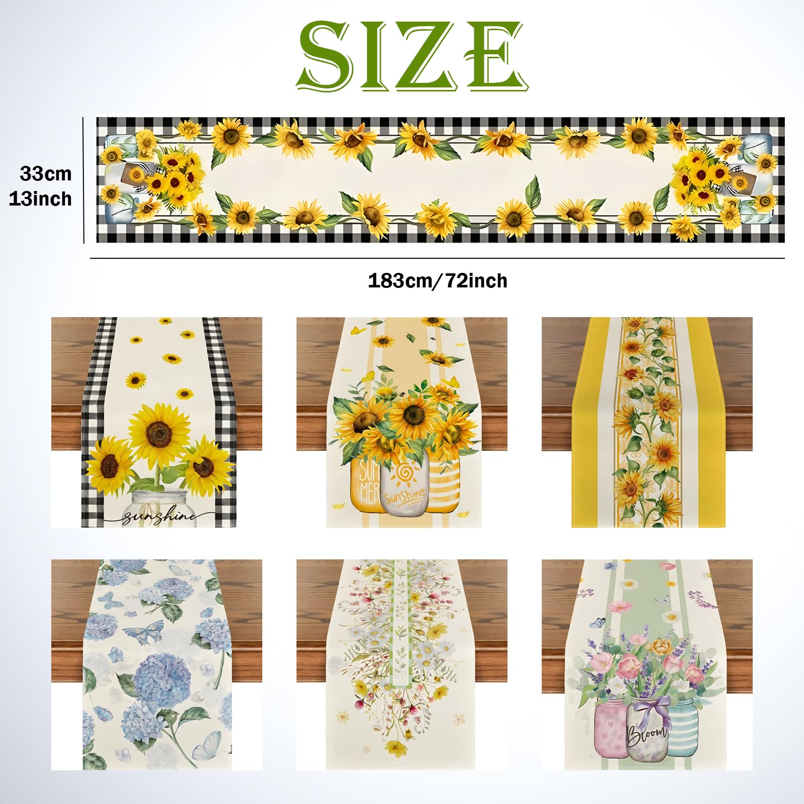 JYJLLM Sunflower Linen Table Runner,Seasonal Spring Kitchen Dining Table Decoration for Home Party Decor 33x180 cm,Holidays - Image 2