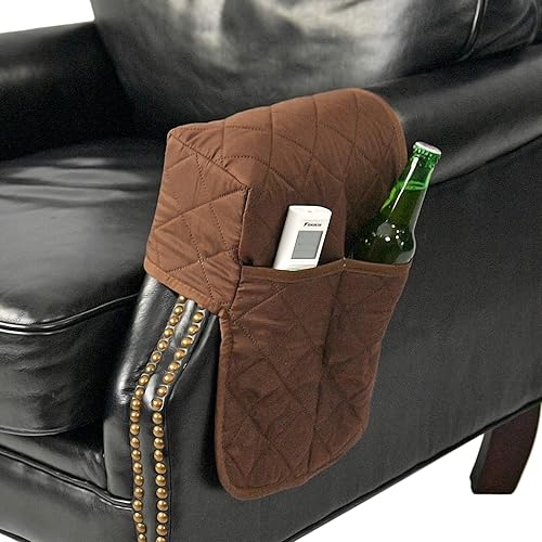 Miniatura 7 de Home-X Funda para reposabrazos izquierdo con 2 bolsillos de almacenamiento, organizador de sofá o sofá biplaza, marrón, 9 ½ pulgadas de largo x 5