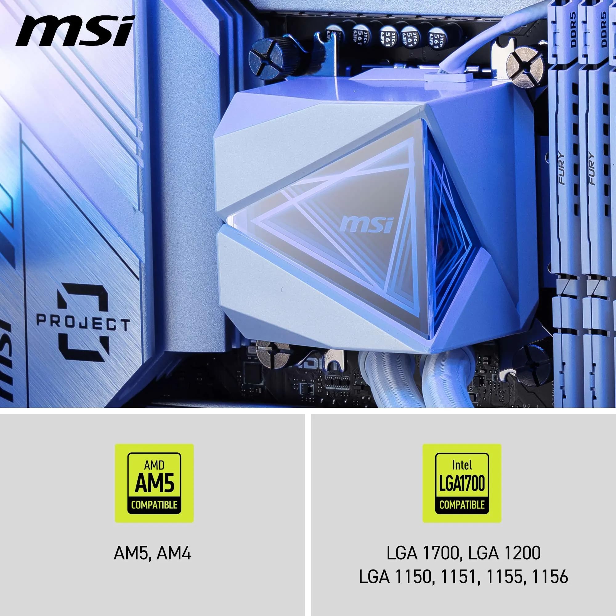 MSI MAG CORELIQUID I360 WHITE Watercooling AIO - Large plaque froide en cuivre, ARGB sur tête de bloc et ventilateurs LDB, waterblock à double chambre, radiateur Split-Flow, compatible Intel & AMD