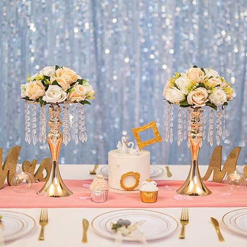 Miniatura 12 de Jarrones dorados para centros de mesa, soporte de arreglo floral de cristal de 10.2 pulgadas, centros de mesa de boda para mesas, soportes de jarrón
