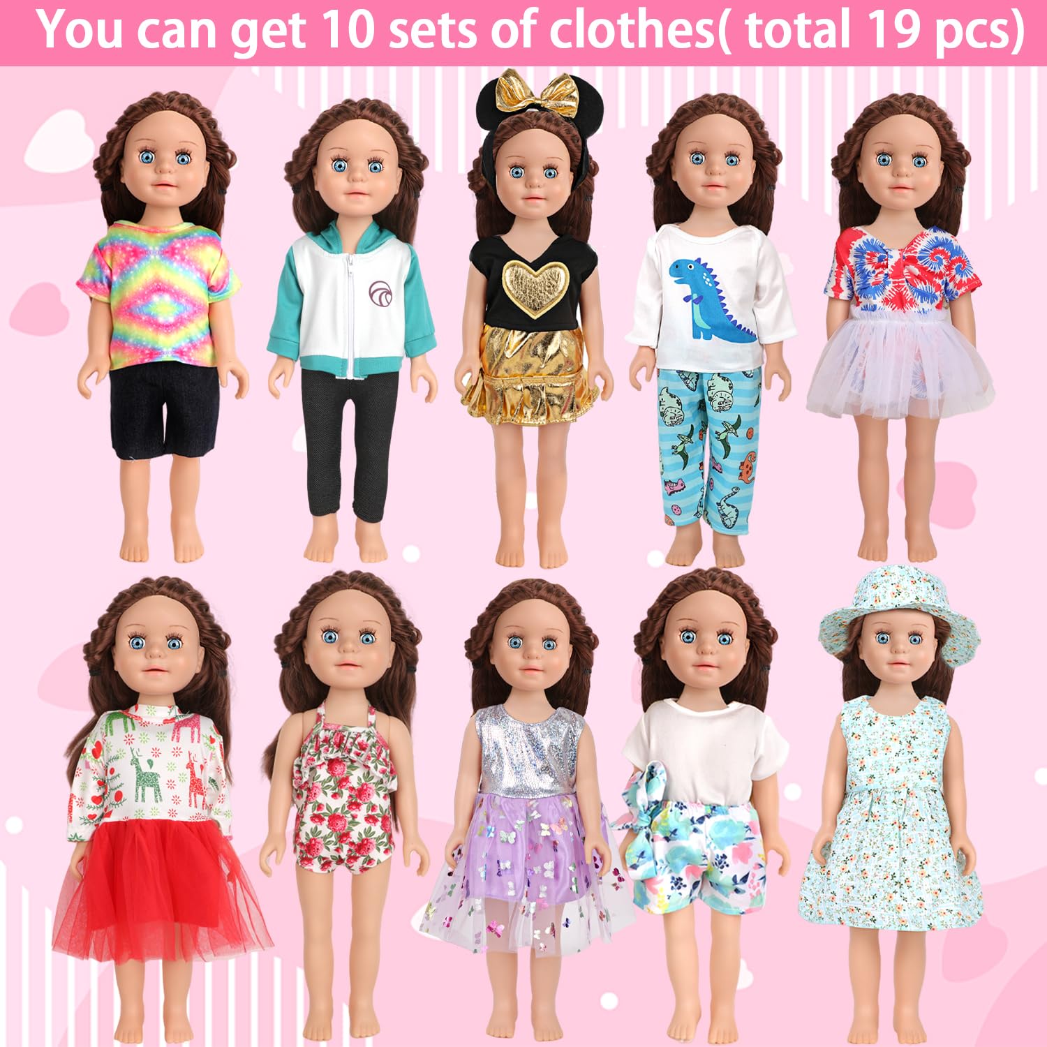 10 ensembles de vêtements de poupée américaine de 45,7 cm, y compris 10 vêtements de poupée, tenues habillées pour poupées américaines, cadeaux d'anniversaire pour enfants