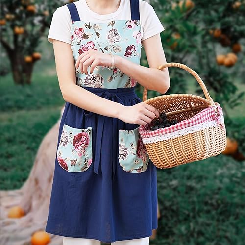 Miniatura 3 de Delantal vintage para mujer con bolsillos, delantales florales para cocinar, hornear, jardinería