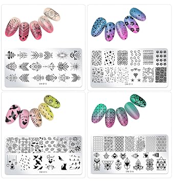 10pcs Nail Stamping Plates Nail Stamp Kit Geometry Designs Nail Art Stencil Nail Plate Template Nail Art Accessories for DIY & Salon