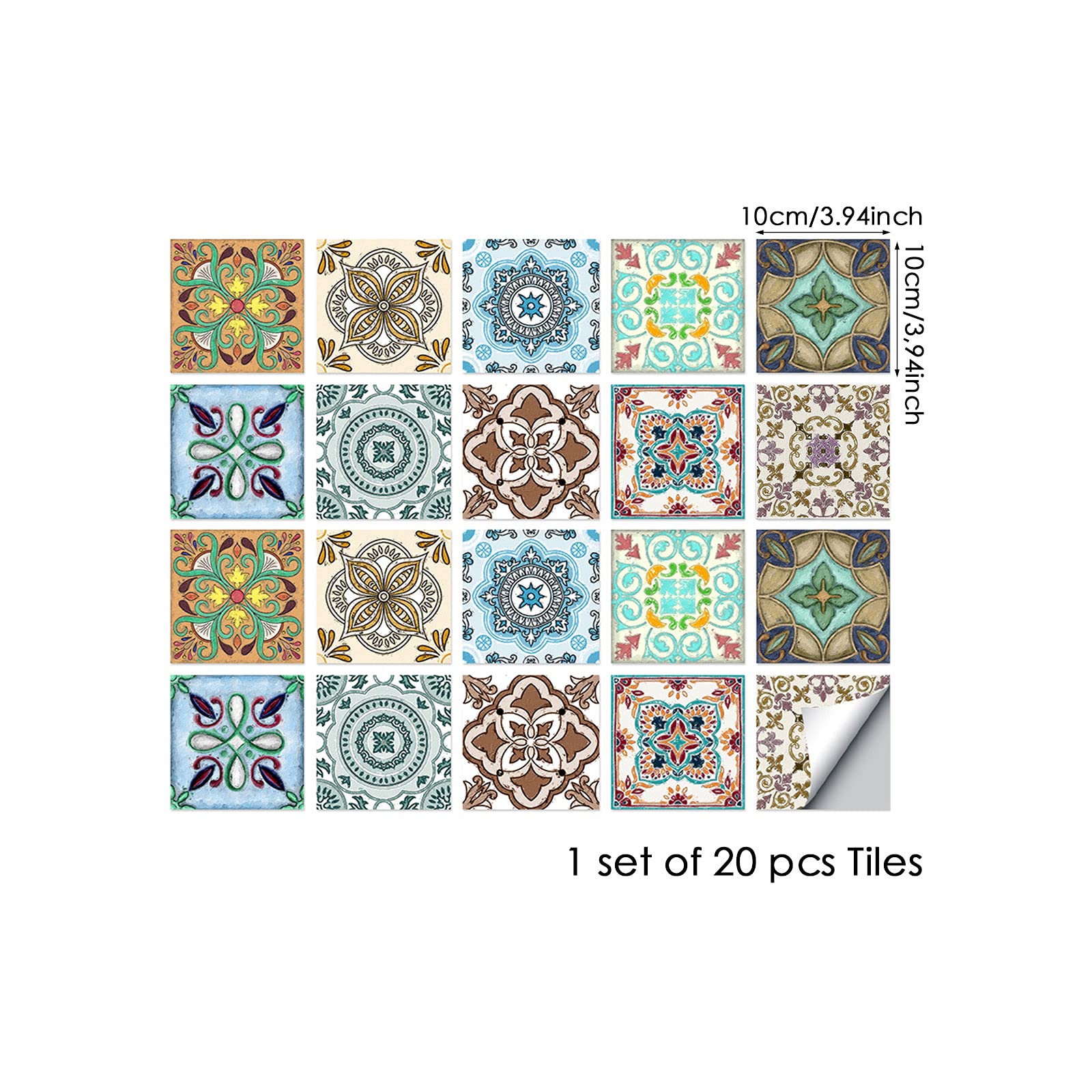2D Adesivi per Cucina, 20 Pezzi Impermeabile Piastrelle da Parete in PVC Piastrelle Autoadesive in Buccia e Bastone Decorazione Artistica per Cucina, Soggiorno, Bagno (10 * 10cm