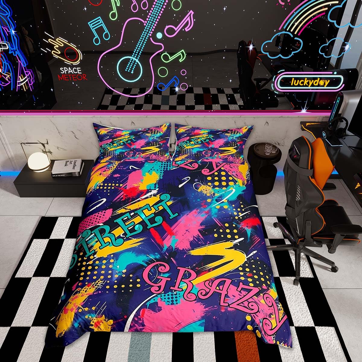 Homemissing Hip Hop Duvet Cover Set King Size For Kids Boys Teens Hippie Graffiti Style Bedding Set Street Culture Grunge Art Duvet Cover with 2 Pillowcases — image 1