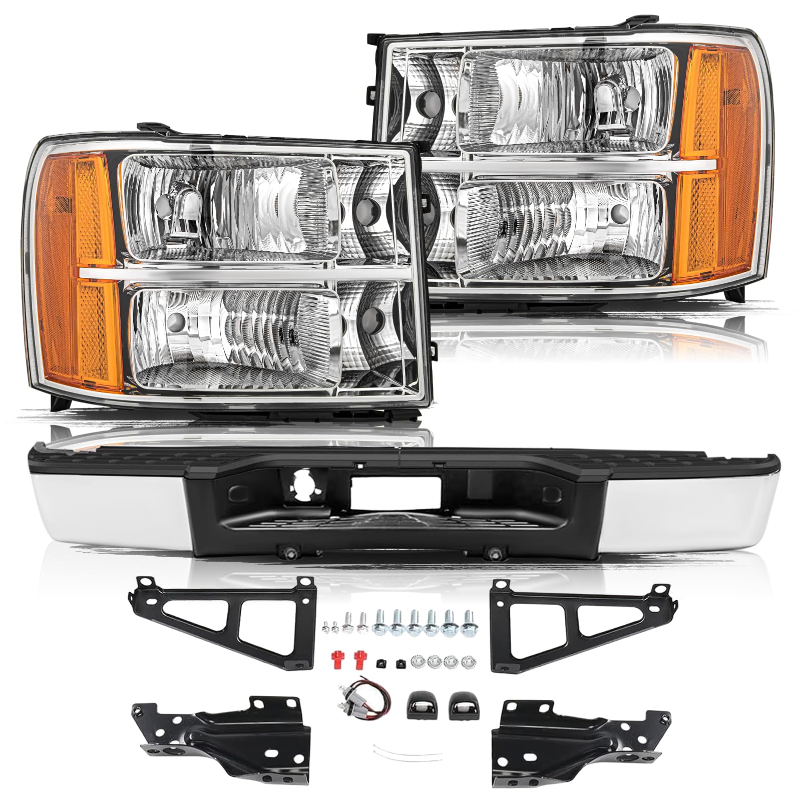 Snapklik.com : Chrome Rear Step Bumper And Headlight Assembly Pair Set ...
